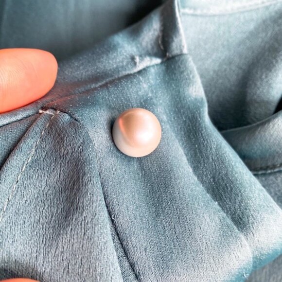 🎄 ZARA SAGE PADDED SHOULDER PEARL RUFFLE DETAIL LOOSE MINI DRESS! - Picture 11 of 16